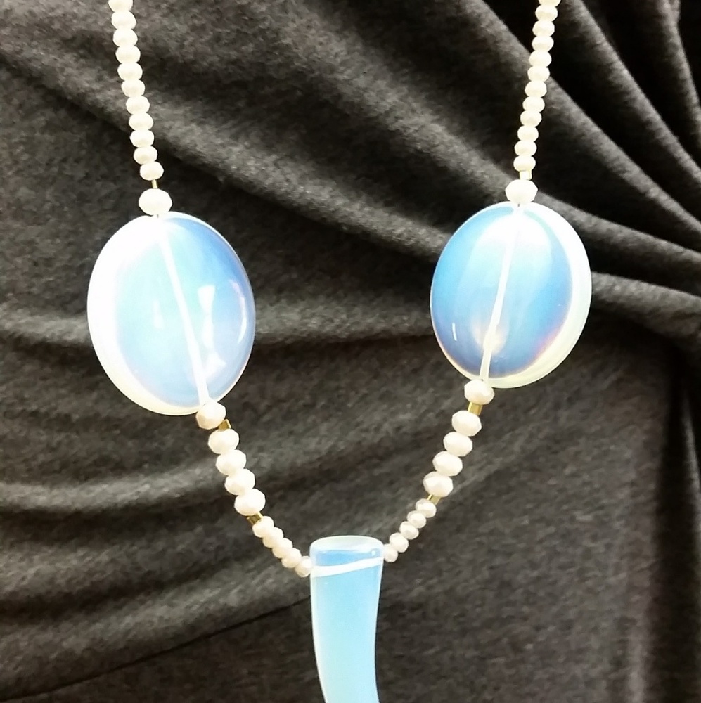 Opalite And Crystal Beads Statement Necklace 28" - image 3